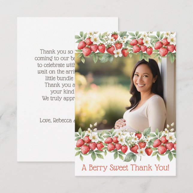 A Berry Sweet Photo Strawberry Frame Thank You Card (Front/Back)