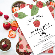 a berry sweet raspberry birthday Invitation