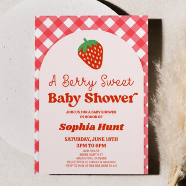 A Berry Sweet Red Pink Strawberry Baby Shower Invitation (Creator Uploaded)