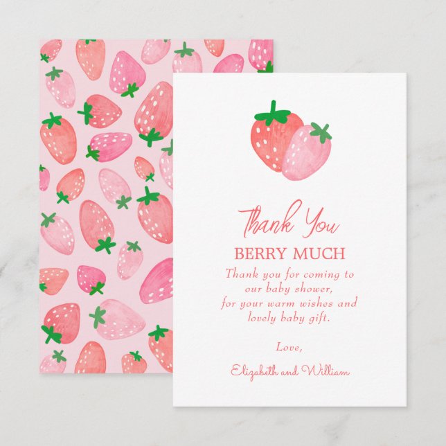 A Berry Sweet Strawberry Baby Shower Thank You Card (Front/Back)