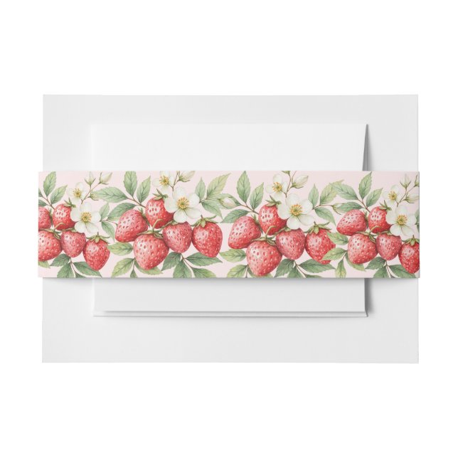 A Berry Sweet Strawberry in blossom Invitation Belly Band (Front Example)