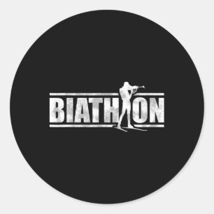 A Biathlete With Rifle And Cross-country Skis Moti Classic Round Sticker