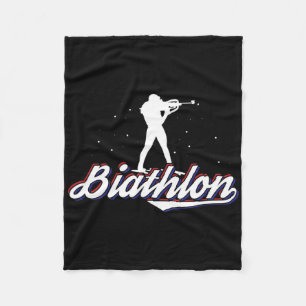 A Biathlete With Rifle And Cross-country Skis Moti Fleece Blanket