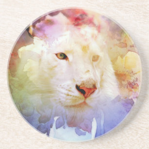 A Big Cat in a Floral Grunge Field Coaster