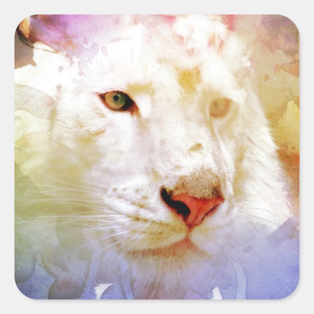 A Big Cat in a Floral Grunge Field Square Sticker (Front)