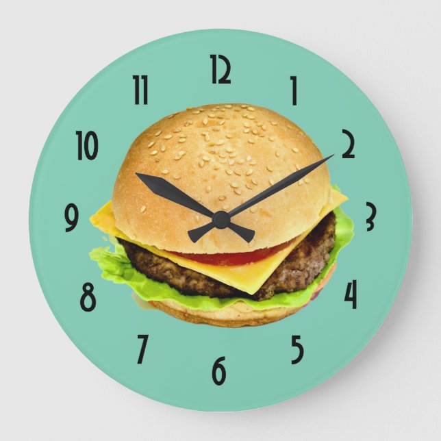 A Big Juicy Cheeseburger Photo Large Clock (Front)
