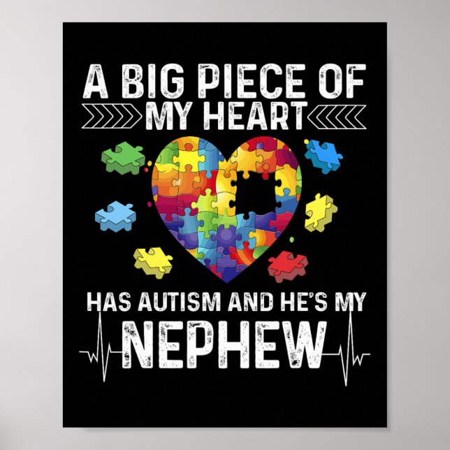 A Big Piece My Heart Has Autism And He's My Nephew Poster (Front)