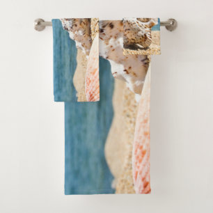 A Big Seashell On A Kavala Beach Of Clear Blue Sea Bath Towel Set