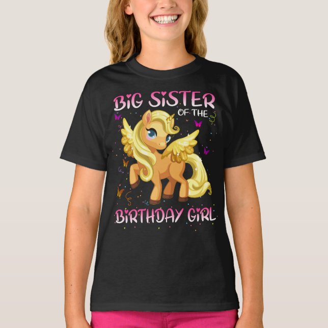 a big sister of the birthday Girl unicorn T-Shirt (Front)