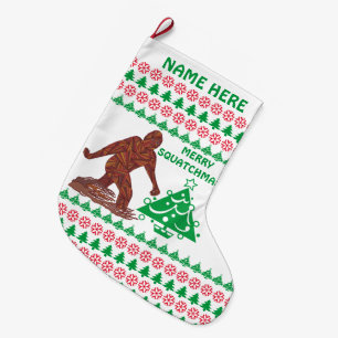 A Bigfoot Walking Merry Squatchmas Personalised Large Christmas Stocking