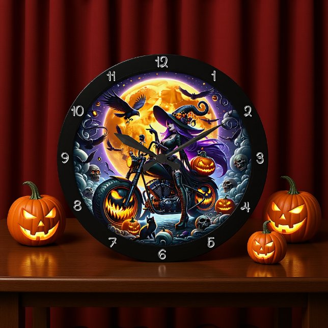 A Biker Witch on a Motorcycle Large Clock (Creator Uploaded)