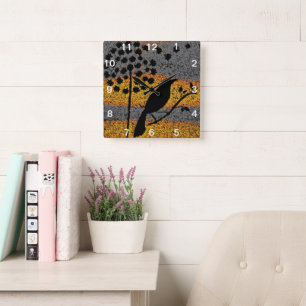 A Bird Among the Feathers Square Wall Clock