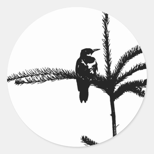 A bird on a branch classic round sticker (Front)