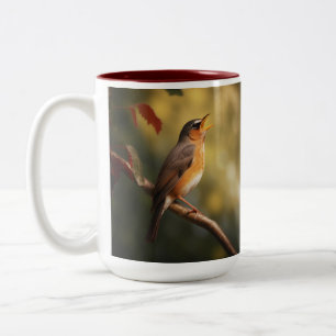 A bird singing in the morning Two-Tone coffee mug