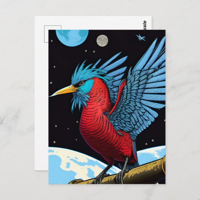 A bird with a stick in space postcard (Front/Back)
