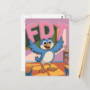 A bird with an FDT letters in a classroom Postcard