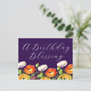 A Birthday Blessing Floral Postcard