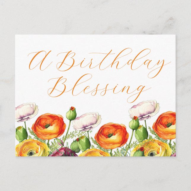 A Birthday Blessing Floral Postcard (Front)
