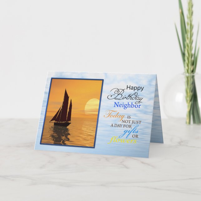 A birthday card for neighbour. A yacht sailing. (Front)