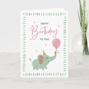 A Birthday card with an elephant and green frame