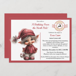 A Birthday From the North Pole   Whimsical Elf  Invitation