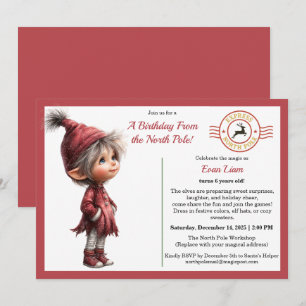A Birthday From the North Pole   Whimsical Elf  Invitation