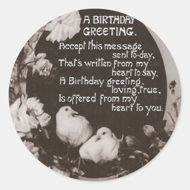 A Birthday Greeting Doves Classic Round Sticker (Front)