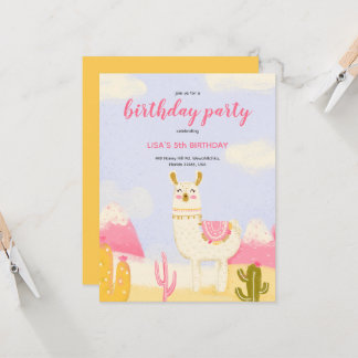 A birthday invitation with a lama.