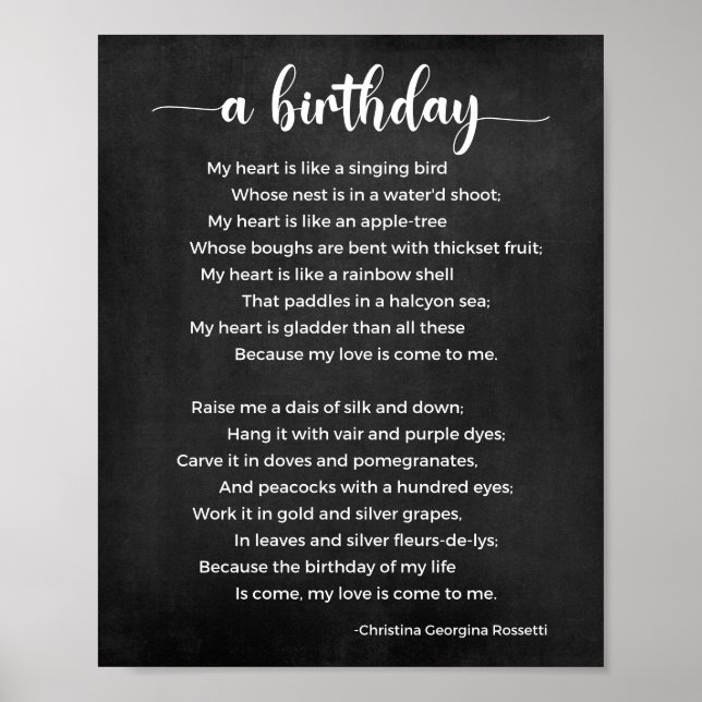 A Birthday Poem Black and White Poster (Front)