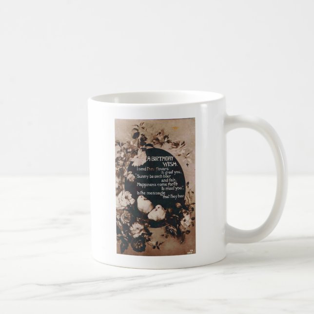 A Birthday Wish Doves Vintage Postcard Coffee Mug (Right)