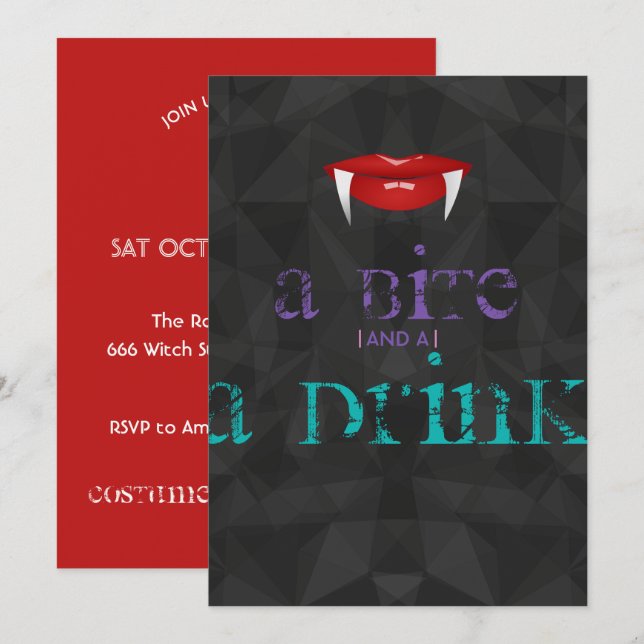 A Bite and a Drink Adult Halloween Party Invite (Front/Back)