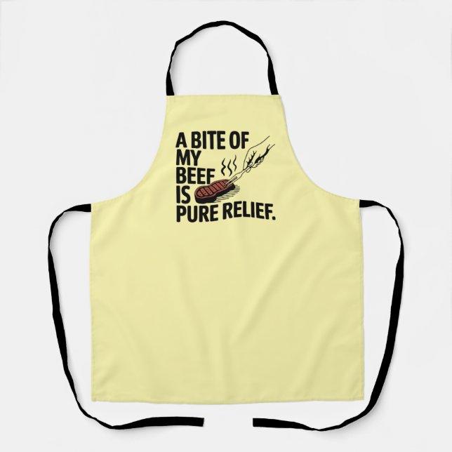A Bite Of My Beef Is Pure Relief |Yellow Grilling  Apron (Front)