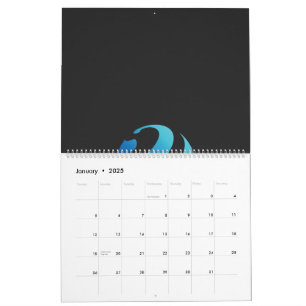 a black and blue logo with a wave on it calendar