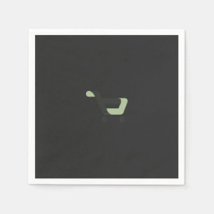 a black and green logo with a shopping cart napkin