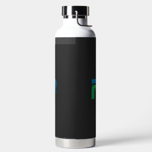 a black and green logo with the letter r water bottle