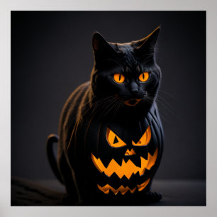 A black and orange striped Halloween cat Poster
