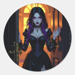 A Black and Purple Witch Halloween Classic Round Sticker