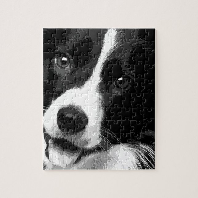 A black and white Border collie Jigsaw Puzzle (Vertical)
