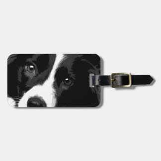 A black and white Border collie Luggage Tag