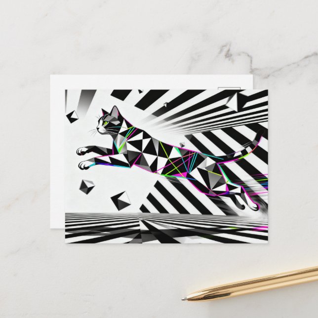 A black and white cat optical illusion  postcard (Front/Back In Situ)