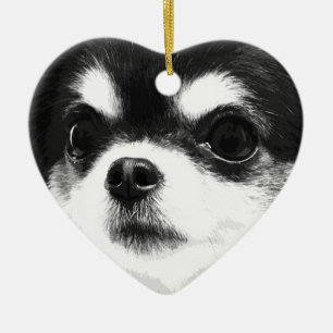 A black and white Chihuahua Ceramic Tree Decoration