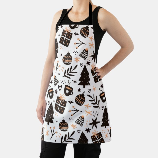 A Black and White Christmas Pattern Apron (Insitu)