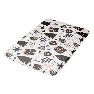 A Black and White Christmas Pattern Bath Mat