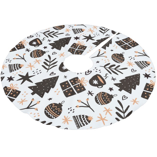 A Black and White Christmas Pattern Brushed Polyester Tree Skirt (Angled)