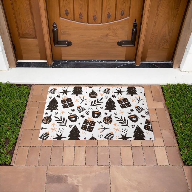 A Black and White Christmas Pattern Doormat (Outdoor)