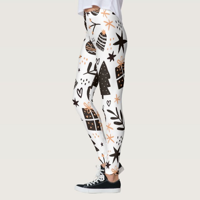 A Black and White Christmas Pattern Leggings (Left)