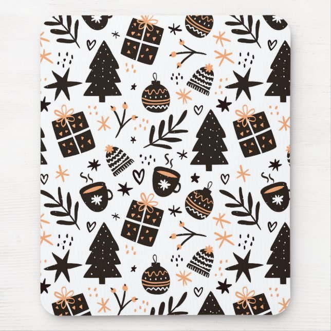 A Black and White Christmas Pattern Mouse Mat (Front)