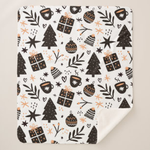 A Black and White Christmas Pattern Sherpa Blanket
