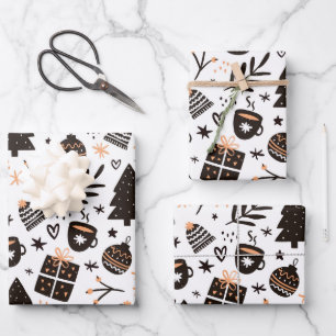 A Black and White Christmas Pattern Wrapping Paper Sheet