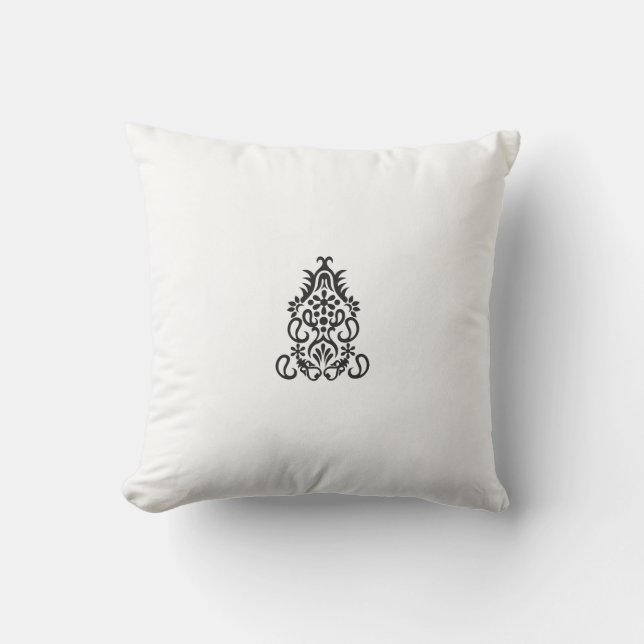 a black and white image of an ornate design cushion (Front)